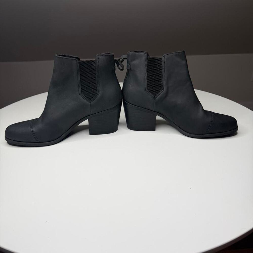 TOMS Everly Black Leather Chelsea Ankle Boots Block Heel Booties Size 12